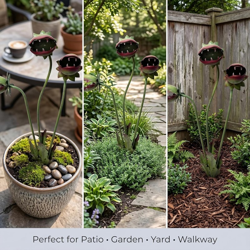 Whimsical Metal Venus Flytrap Garden Stake, Quirky Monster Plant Yard Art gallery
