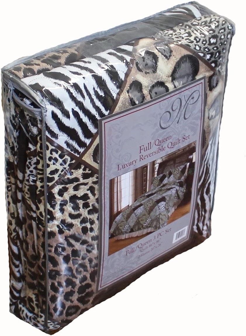 Safari Cheetah & Leopard Patchwork Animal Print Scalloped 3pc Quilt Set gallery