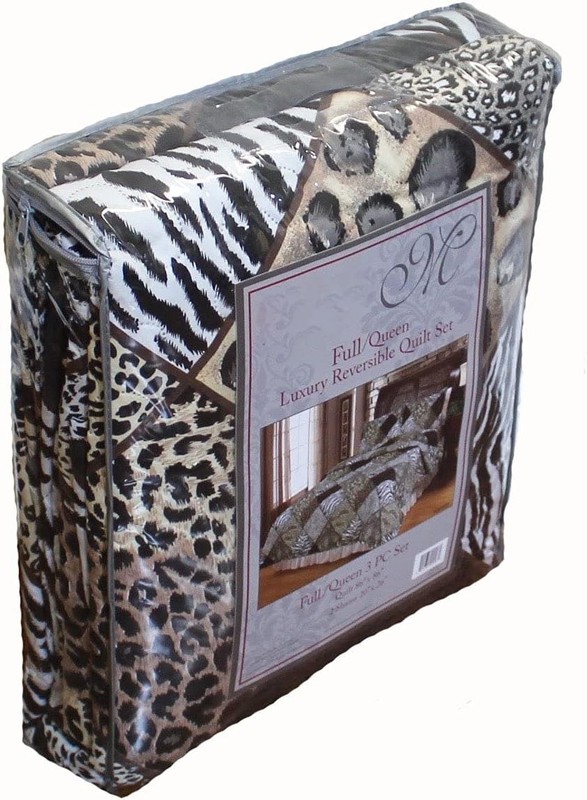 Safari Cheetah & Leopard Patchwork Animal Print Scalloped 3pc Quilt Set gallery