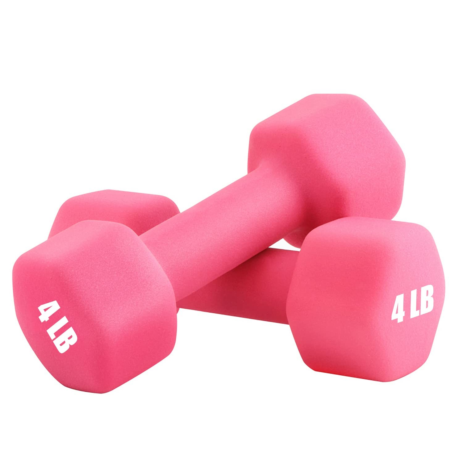 Portzon Neoprene Dumbbells Set 1-15 LB - Anti-Slip, Anti-Roll, Hex Shape - Pink gallery