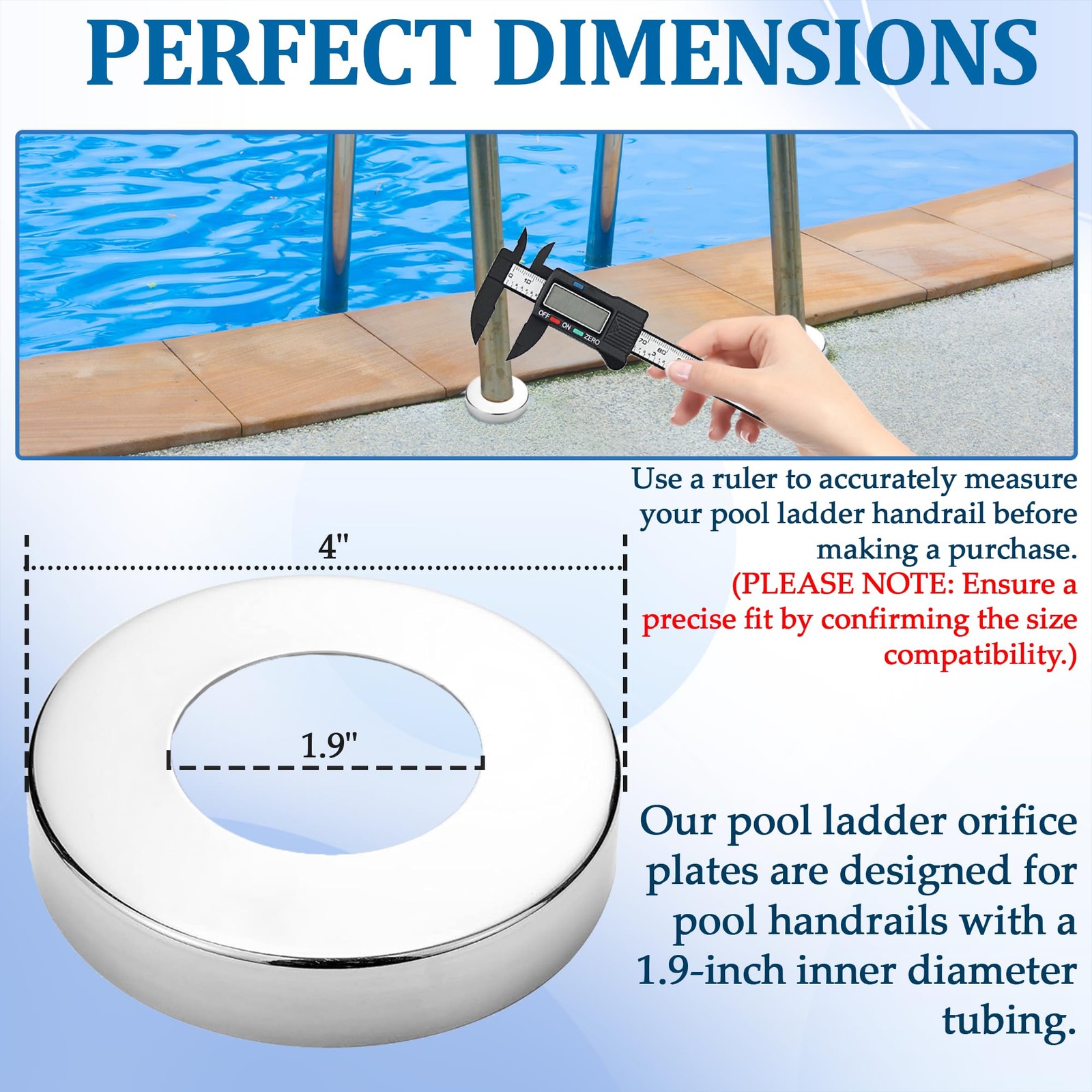 TonGass (6-Pack) Fits 1.9" Inner Diameter Tubing Pool Handrail, Silver gallery