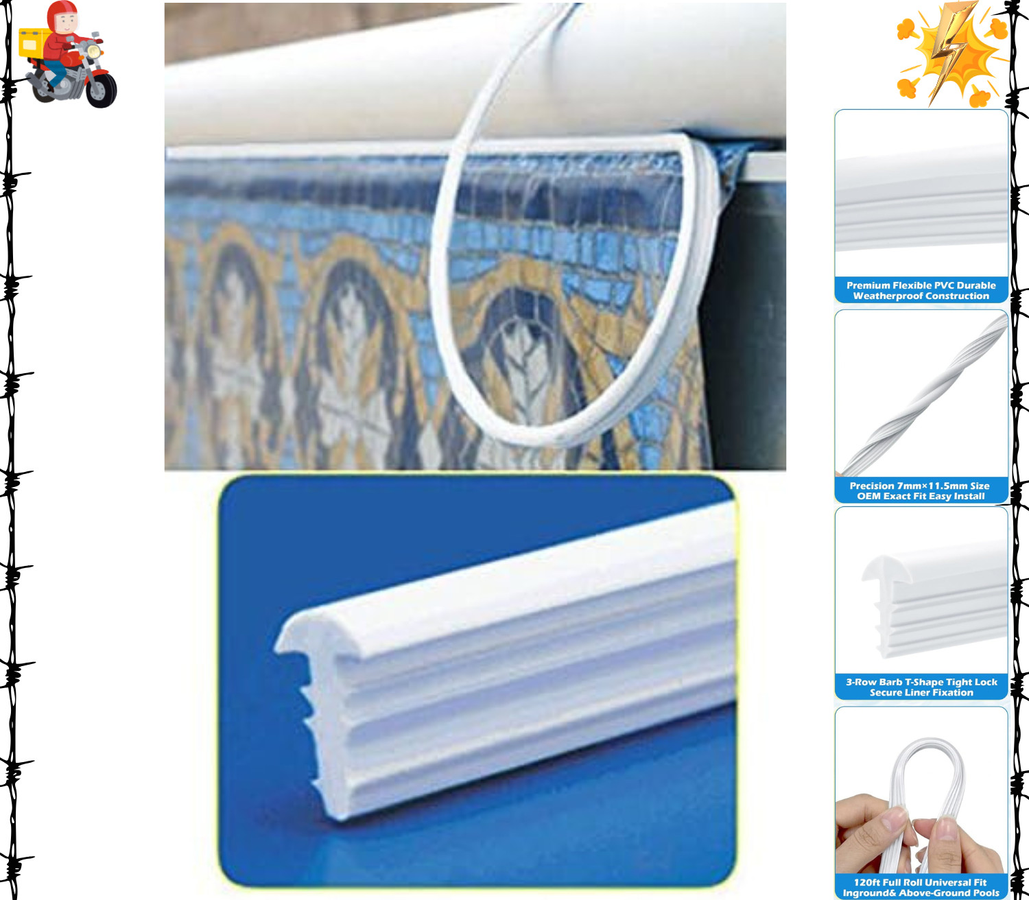 Plastic 120Ft Roll QP1562 Swimming Pool Liner Lock Beaded Wedge T-Shape gallery