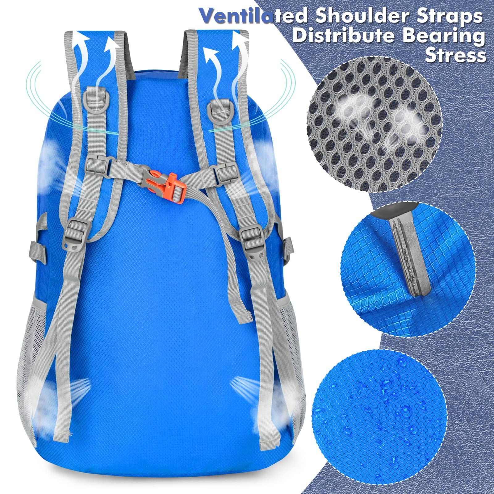 Medium Dark Blue Lightweight Packable Backpack 30L Large Capacity Daypack 5