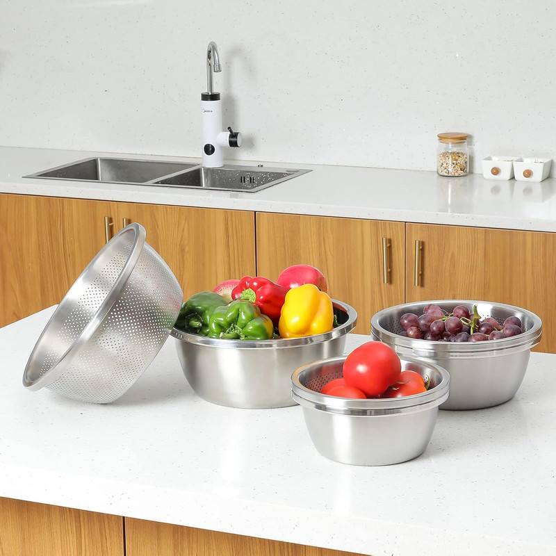 304 Stainless Steel Microporous Colander,2Qt Large Capacity with Mixing Bowl for gallery