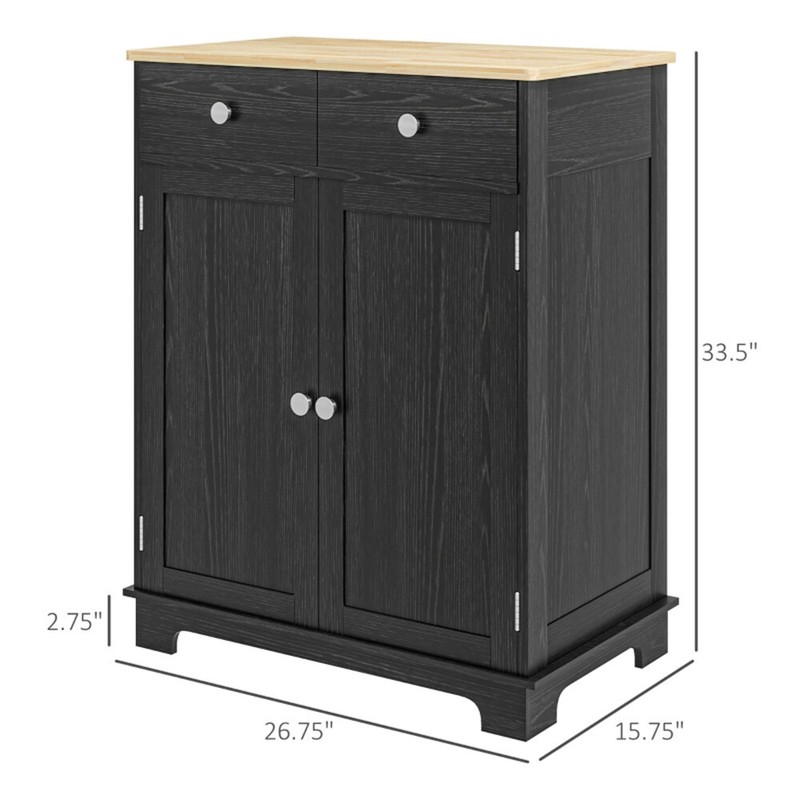 MDF Rubberwood Kitchen Storage Cabinet Distressed Black Natural gallery