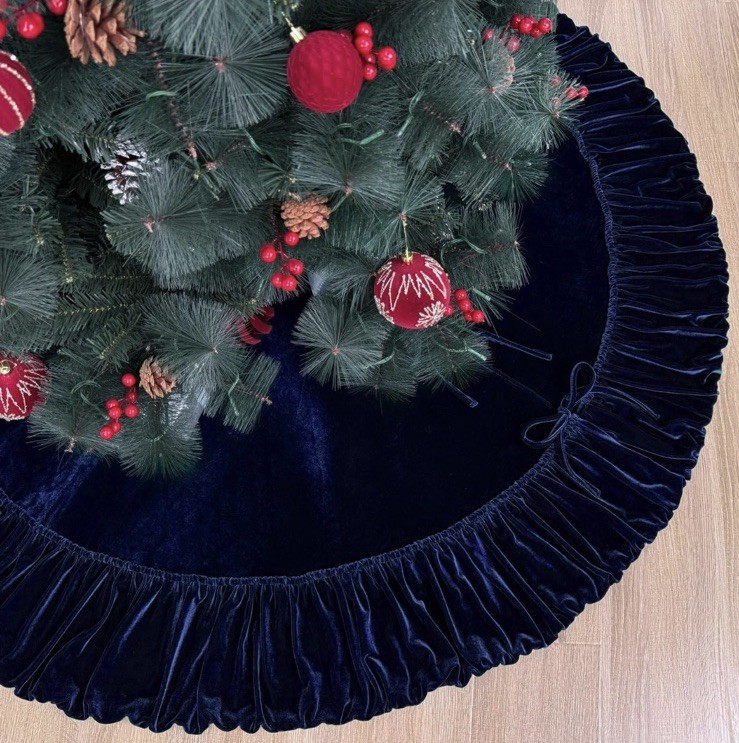 Starry Dynamo 72” Velvet Christmas Tree Skirt w/Foam Padding Lace-Up Royal Blue gallery
