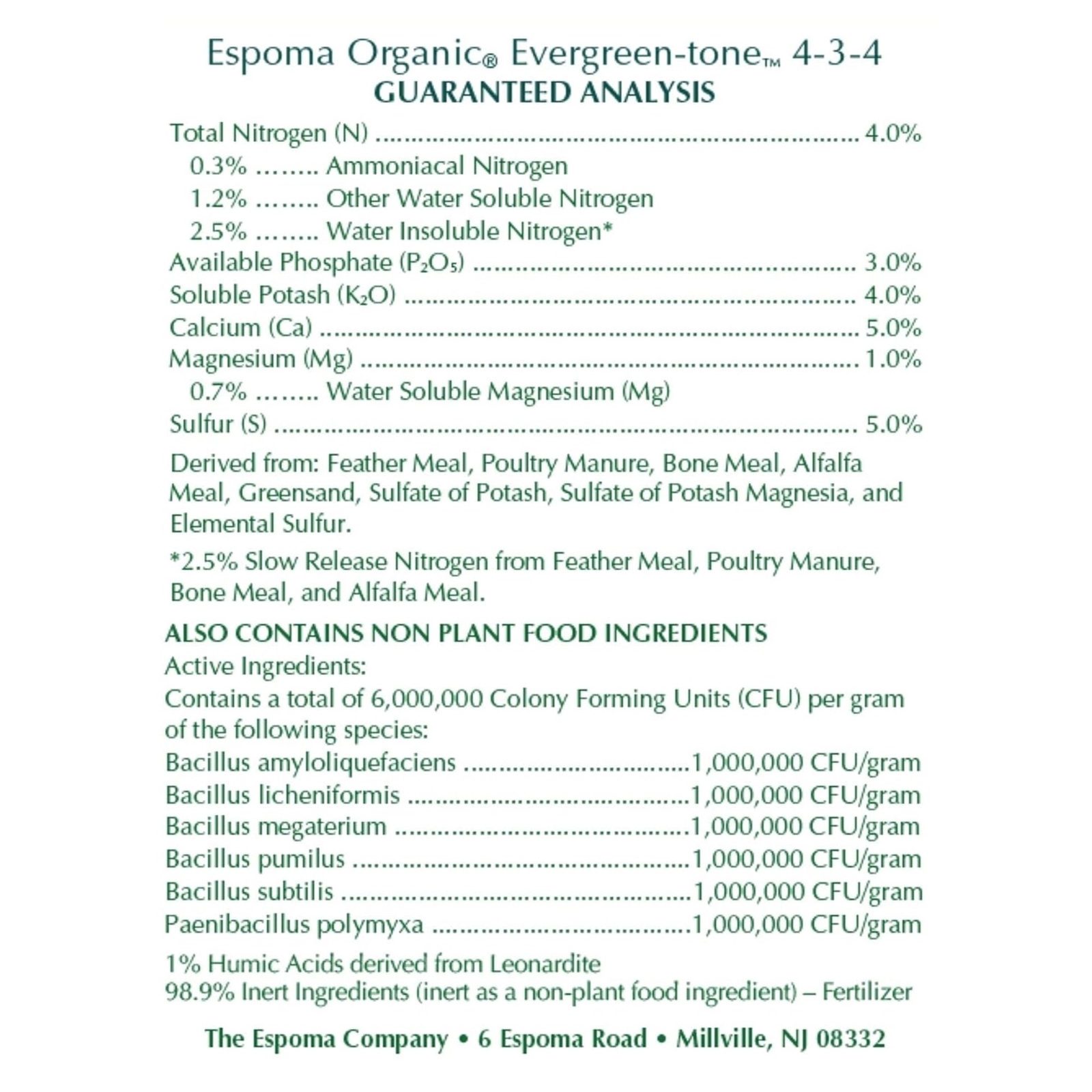 Espoma Organic Evergreen-tone 4-3-4 Tree and Shrub Food, 18lbs gallery