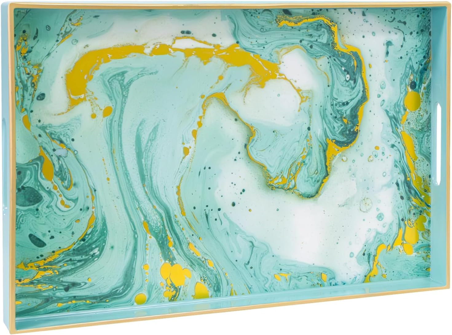 Turquoise Serving Tray with Handles, Plastic Decorative Tray for Coffee Table, M gallery