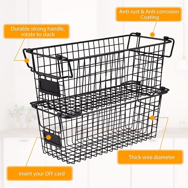 Brand New -- Stackable Wire Basket Storage Shelf Organizer with Handles 4 pack gallery
