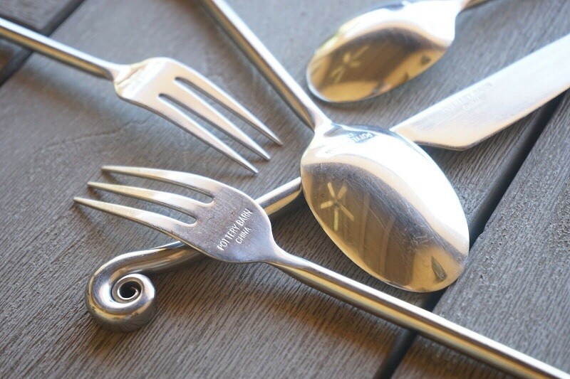 Pottery Barn Fiddlehead Glossy Stainless Steel Flatware PBN17 S/ Set 20 Rare gallery