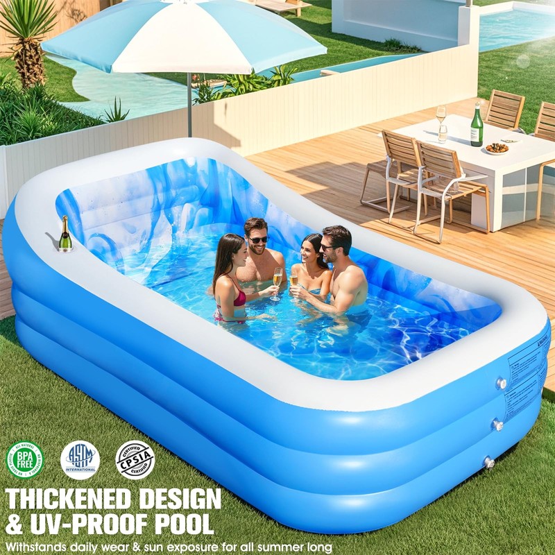 Inflatable Pool with Seats and Headrest,Oversized Thickened Large Blow Up Poo... gallery