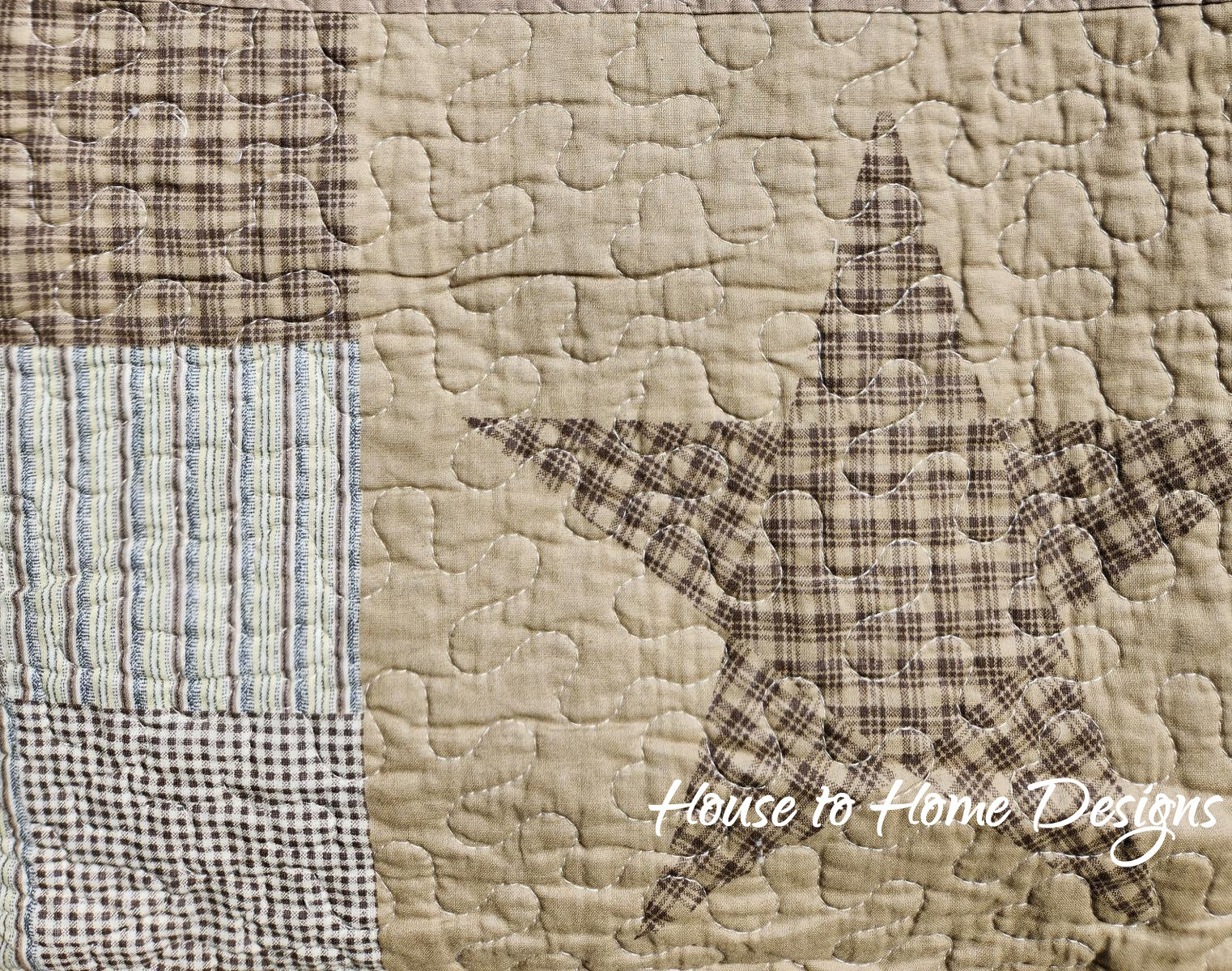 DESERT STAR 3pc Queen QUILT SET : PRIMITIVE FARMHOUSE COUNTRY BROWN CABIN PLAID gallery