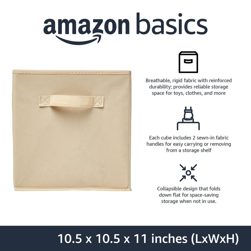 Amazon Basics Foldable Storage Cubes 6-Pack Beige 10.5"x10.5"x11" New Open-Box gallery