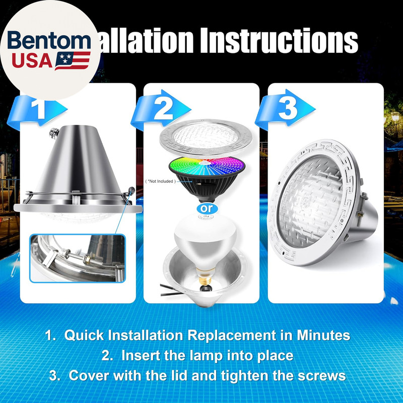 120V 10-Inch Waterproof Pool Light for Inground Pools – IP68 Rated, Includes 2 X gallery