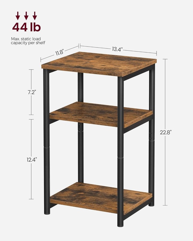 Rustic Brown & Black Industrial Side Table with 3 Storage Tiers - Compact Design gallery