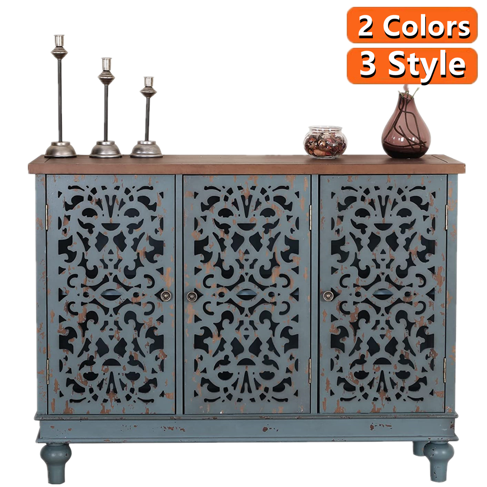 Storage Cabinet with Doors Buffet Sideboard Vintage Antique Retro Accent Cabinet gallery