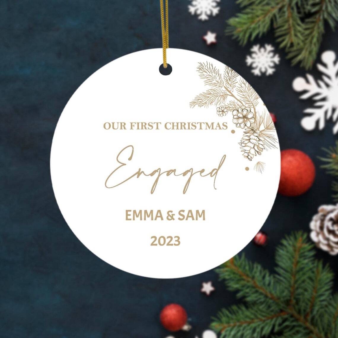Personalized Engaged Ornament Custom Boho Engagement Gift for Couples with Names gallery