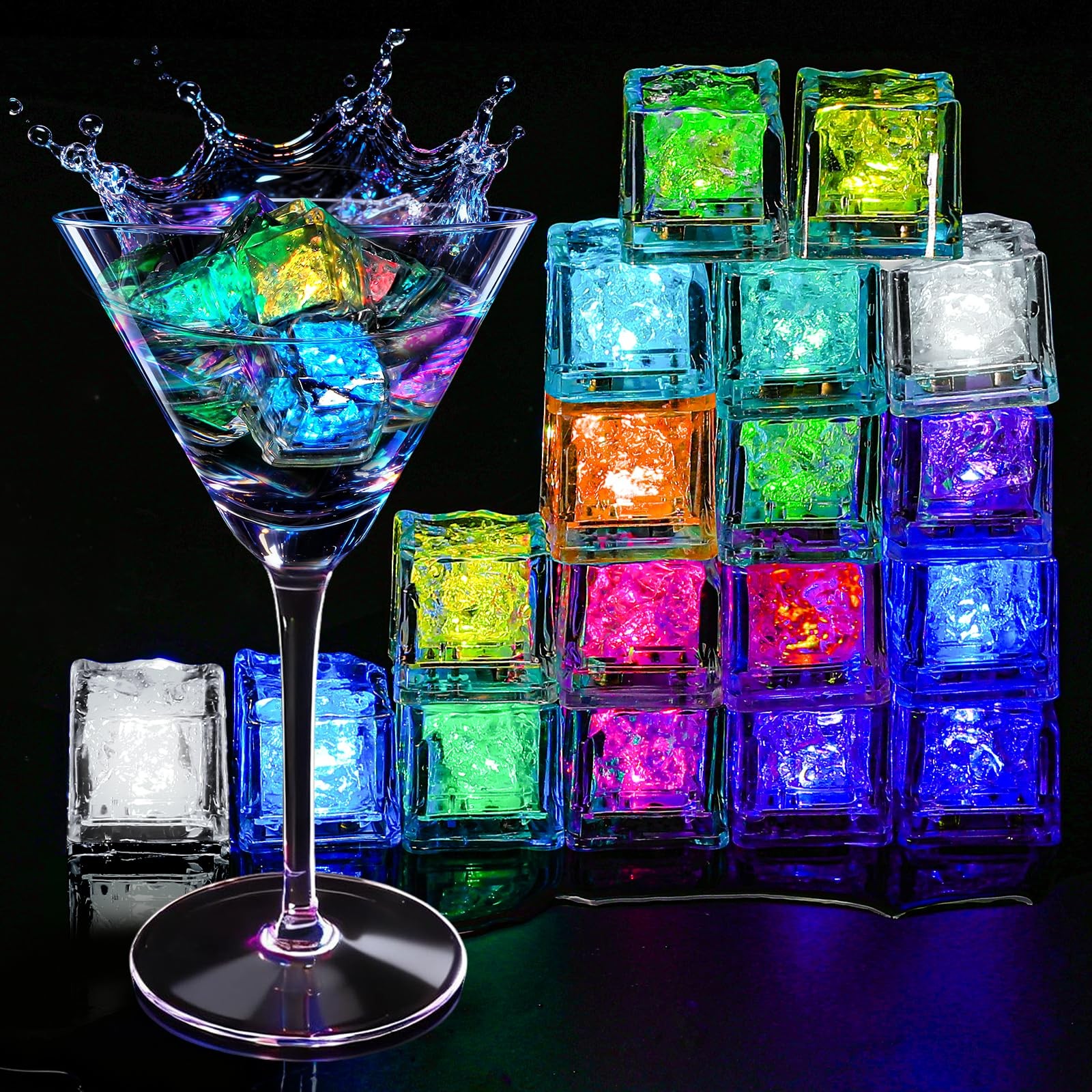 Light Up Ice Cubes, 18 Pack Multi Color Led Ice Cubes for Drinks IP67 Waterpr... gallery