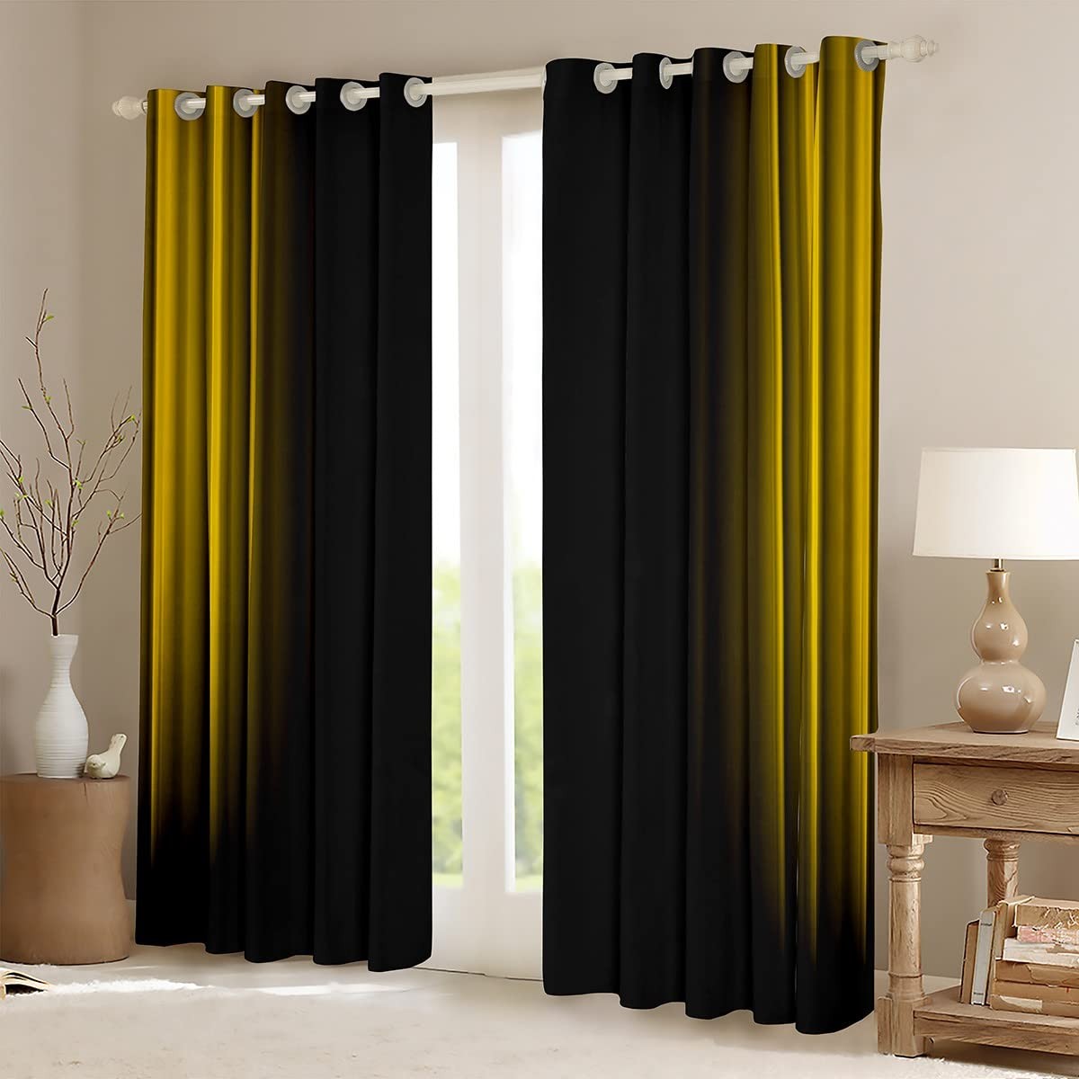 Feelyou Geometric Abstract Ombre Curtains Men Adults Teens Yellow And Black gallery