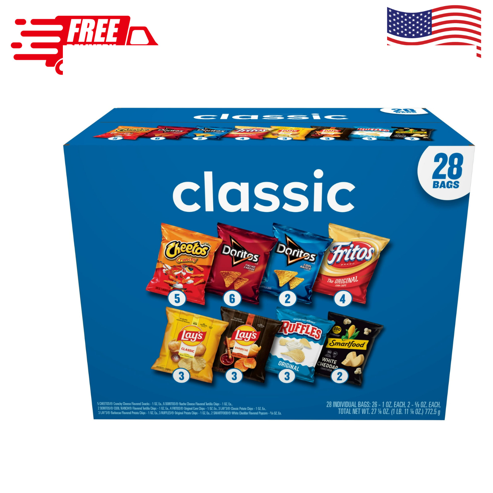 Frito Lay Classic Mix Variety Pack 28 Count Chips Snacks Box 27.25 Oz gallery