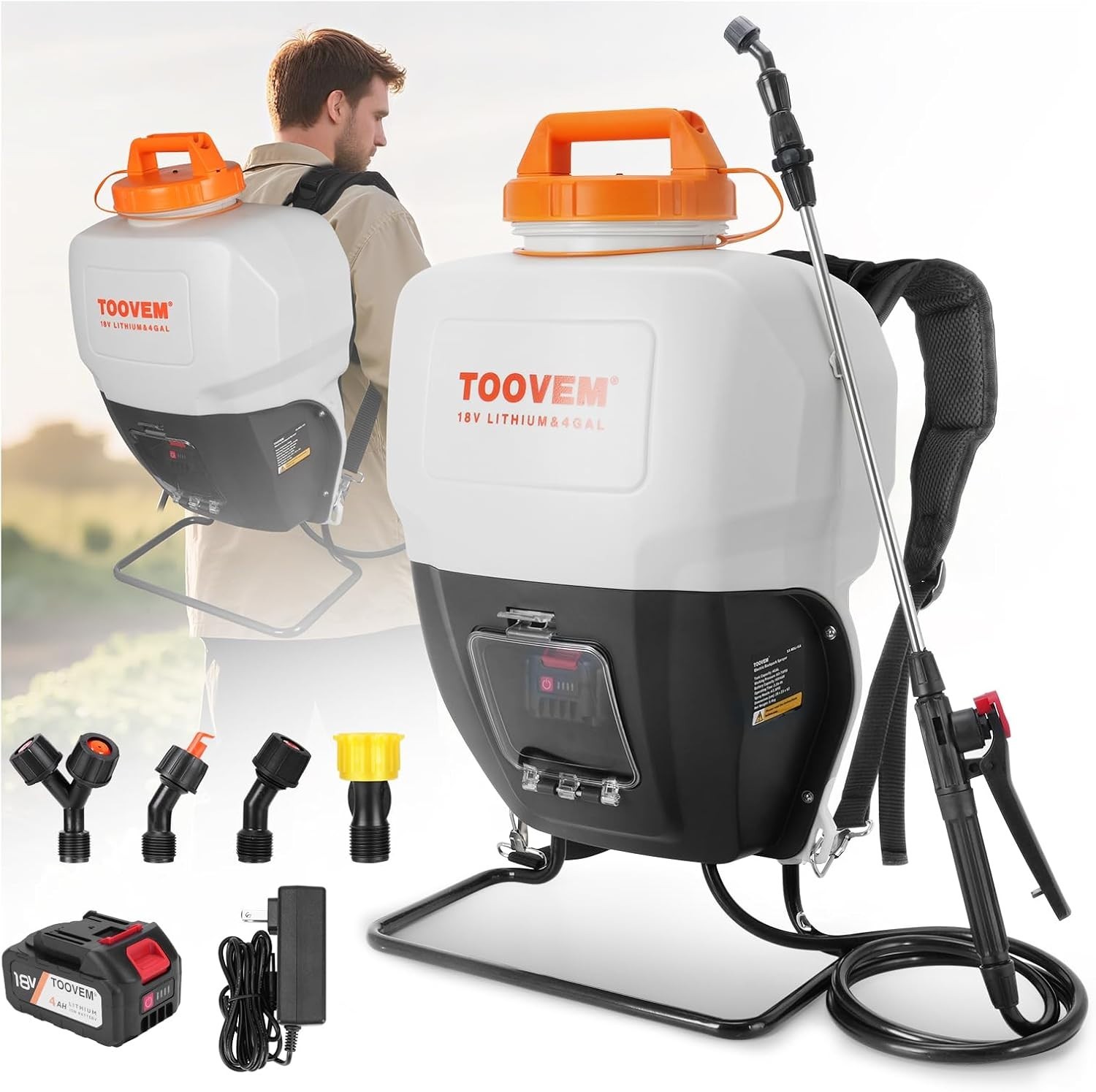 Toovem Backpack Sprayer 4 Gallon 15L Powered Garden Electric Sprayer w/4 Nozzles gallery