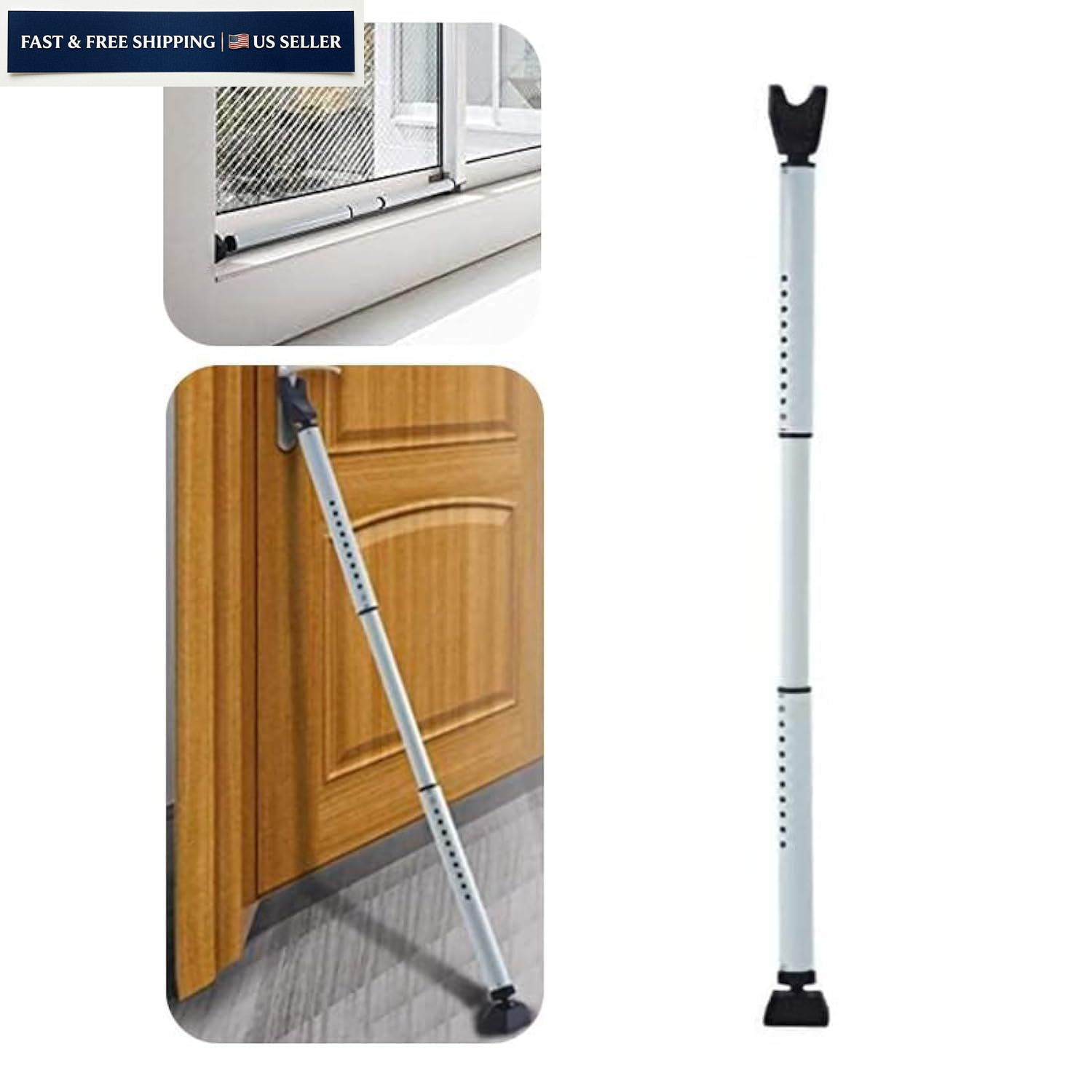 HoneSecur 2-in-1 Door Security Bar & Sliding Patio 28-45 inches, White 1 pack gallery