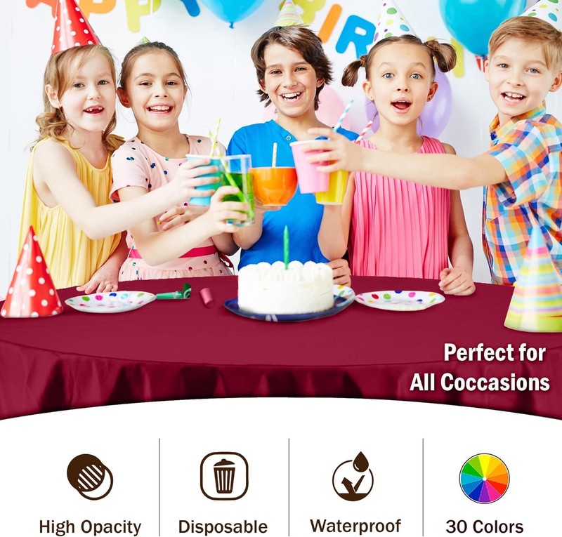 Party Solids 12-Pack Premium Plastic 84-Inch Round Round, Burgundy gallery