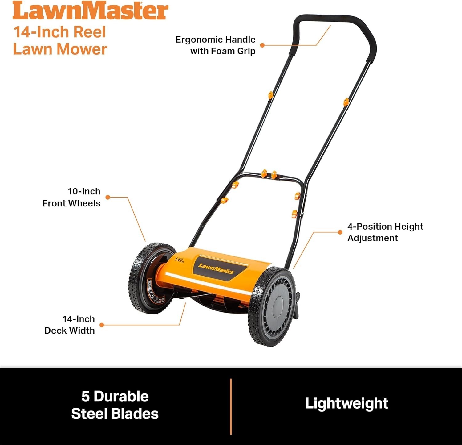 LawnMaster (LMRM1401) Push Reel Lawn Mower (14-Inch, 5-Blade) NEW gallery