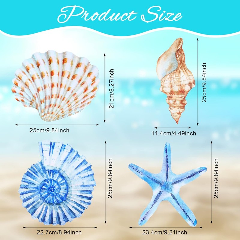 Yookeer 4 Pcs Beach Wall Decor Seashell Starfish Large, As Pictures Shown gallery