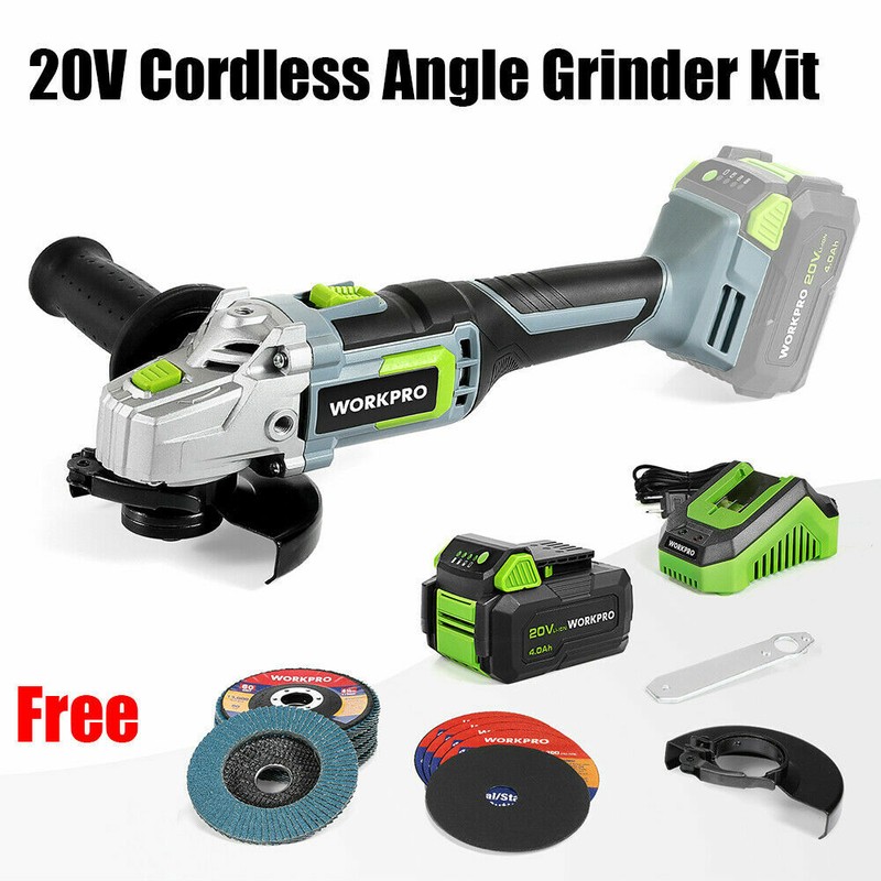 WORKPRO 20V Cordless Angle Grinder Kit w/ 4.0Ah /10PK Metal Grinding Wheels gallery