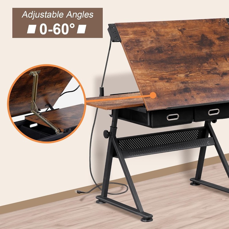 NEW ZENY Adjustable Drafting Table with Stool, Tilting Drawing Desk Artist Tab gallery