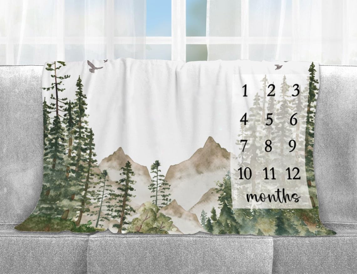 Adventure Awaits Milestone Blanket, Forest Mountain Baby Growth Chart Monthly... gallery