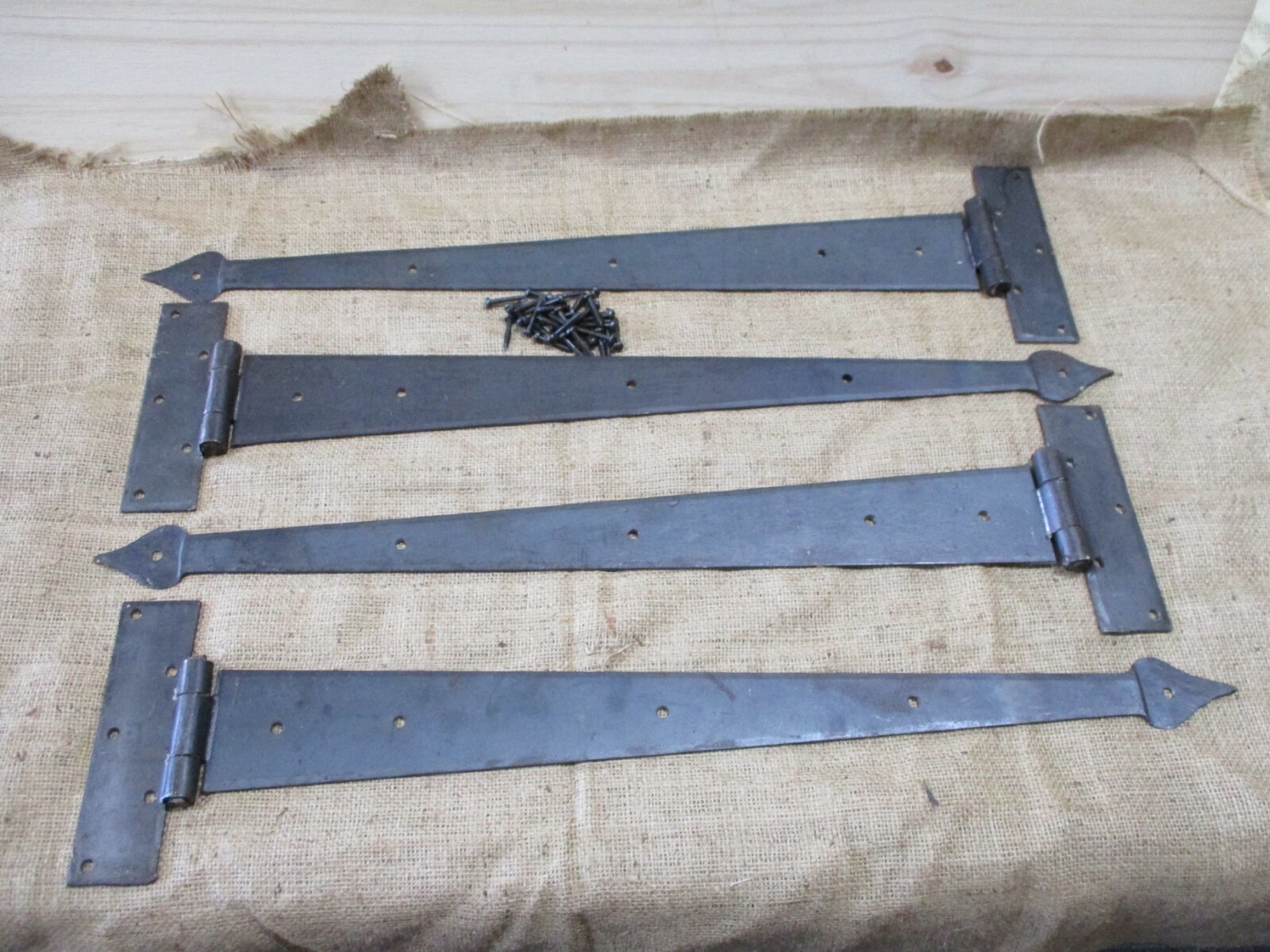 4 HUGE Strap T Hinges 24" Tee Hand Forged Gate Barn Rustic Medieval Iron Large gallery
