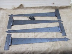 4 HUGE Strap T Hinges 24″ Tee Hand Forged Gate Barn Rustic Medieval Iron Large