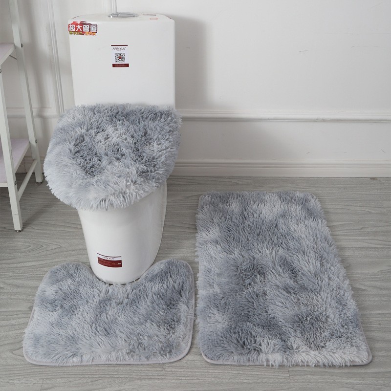3-Piece Bathroom Solid Mat Contour Rug Set with Toilet Lid Cover, Bath floor rug gallery