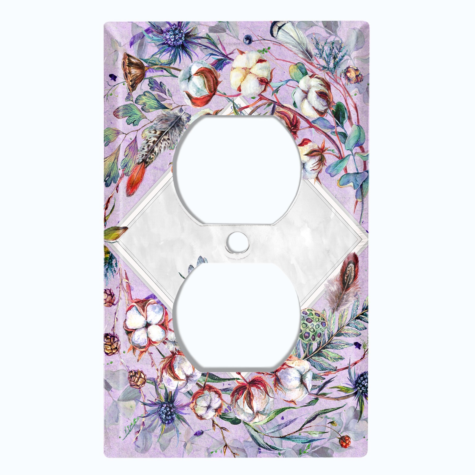 Metal Light Switch Cover Wall Plate Lotus Pod Plant Cotton Flower Pink FLW019 gallery