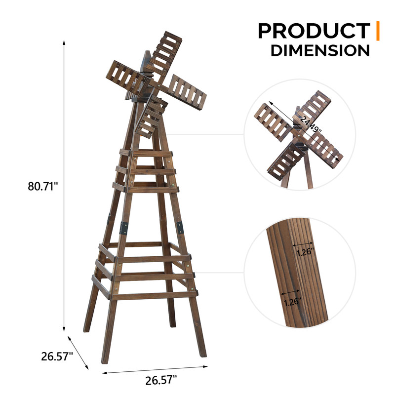 6 FT Wood Windmill Backyard Garden Decoration Weathervane with Windmill Head gallery