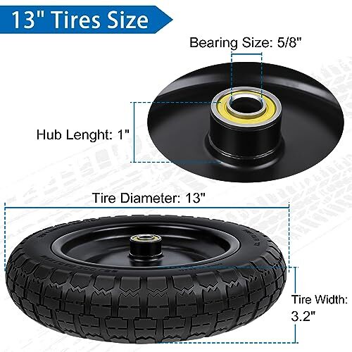 13 Inch Flat Free Wheels Tires 4.00-6 Solid with Universal 5/8" Axle Bore Hol... gallery