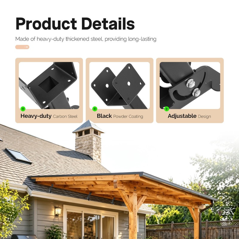 3Pcs Adjustable Roof Riser Brackets Pergola Beam Brackets For 3-1/2" Wood Post gallery