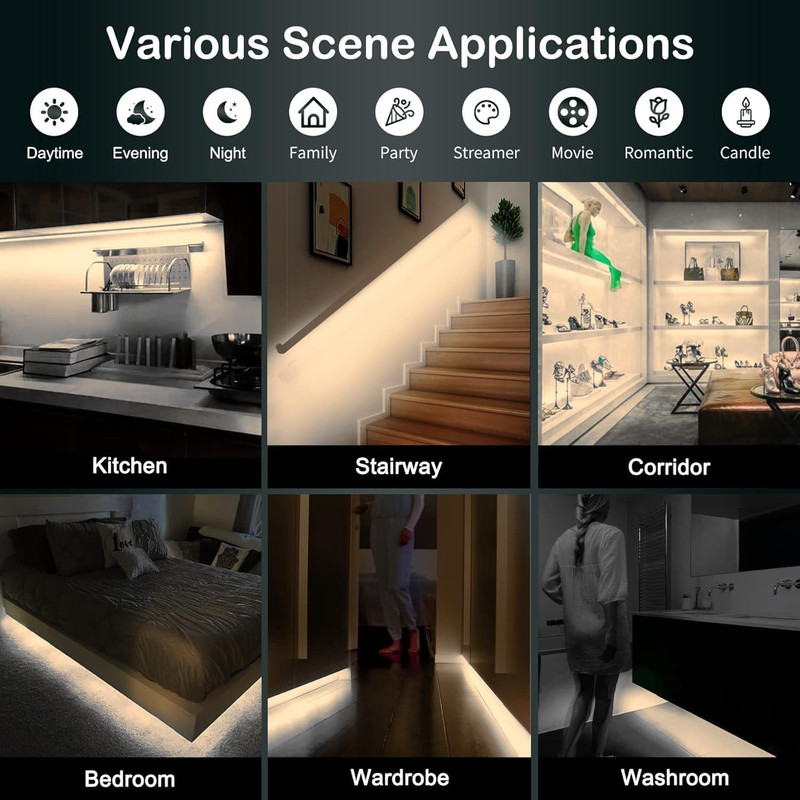 Motion Sensor Lights Indoor Plug-in LED Step Lights Strip with Power Timer Dimme gallery