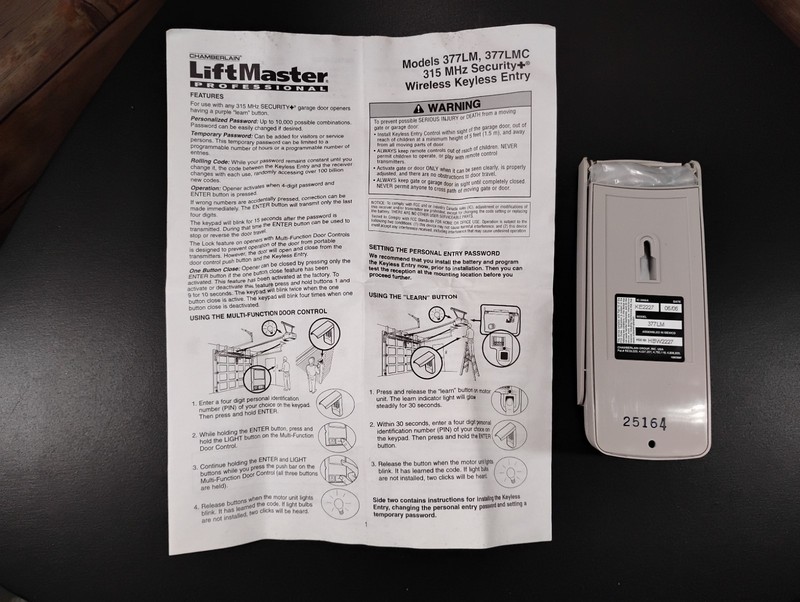 Liftmaster Pro Wireless Keyless Entry 377LM NOS Coded Lighted Keypad w Cover NEW gallery