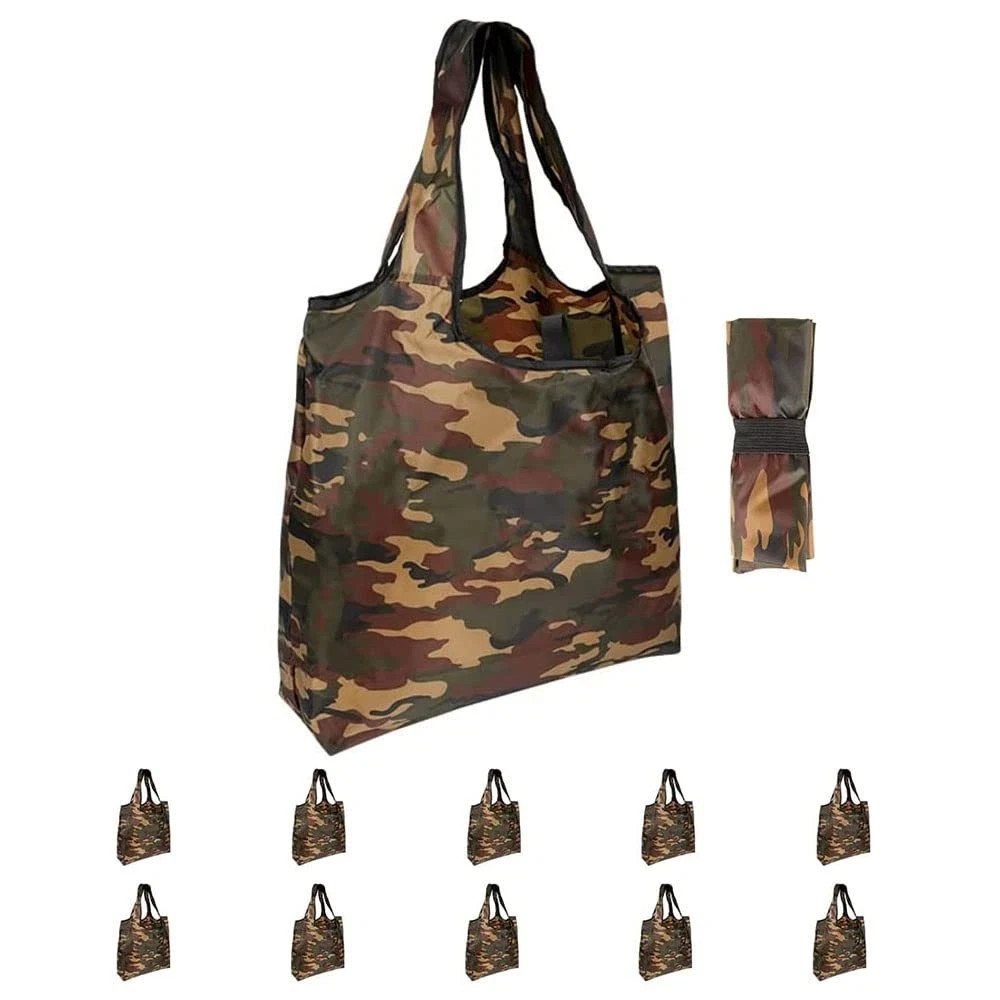 10 Pack 15x4.5x15 Inch Camo Reusable Shopping Bags with Handles Bulk, Foldabl... gallery
