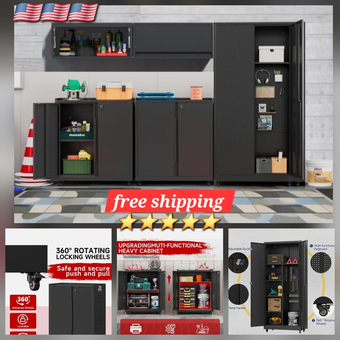 Garage Storage Cabinet System 5-Pcs Workshop Set for Garage Tool Metal Cabinets gallery