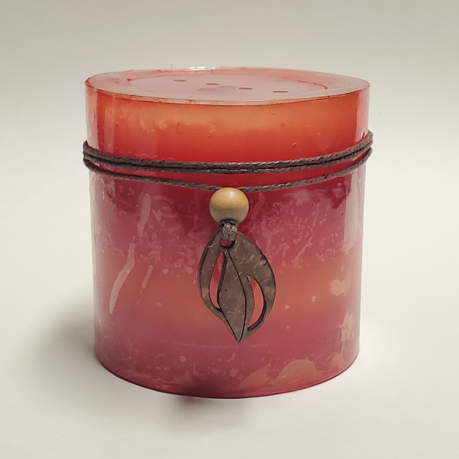 Pier 1 Island Orchard Scented Pillar Candle 4x4 Orange Red Ombre Leaf Charm New gallery