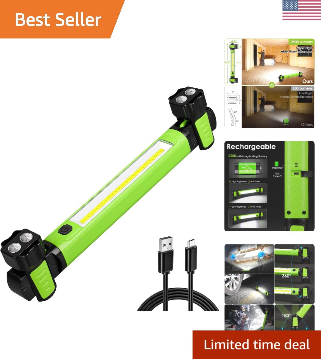 Portable 2500 Lumens Cordless LED Work Light - Ideal for Emergencies & Repairs gallery