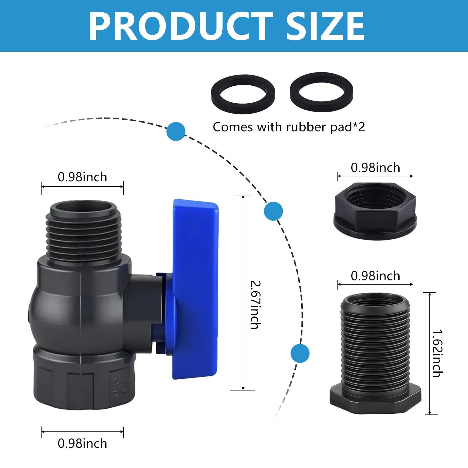 LUOFANT 2 Pack 3/4 Inch Rain Barrel Spigot Kit, PVC Garden Hose Shut Off Valv... gallery
