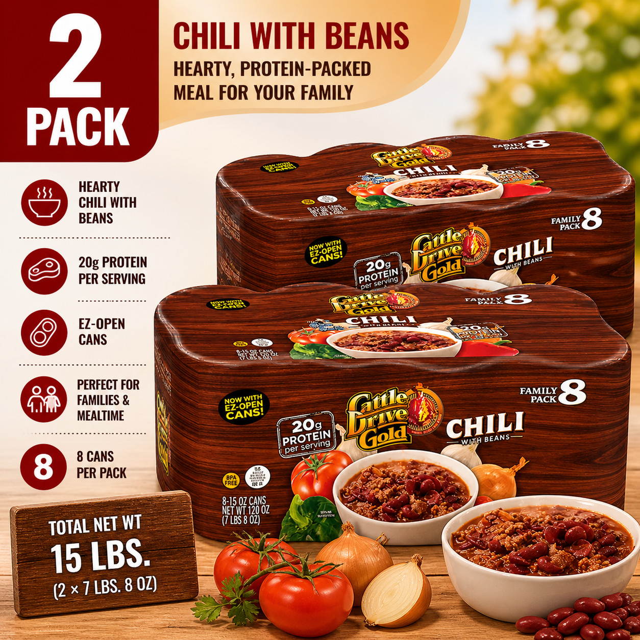 2-Pack Cattle Drive Beef Chili with Beans, 15 oz, 8 ct gallery