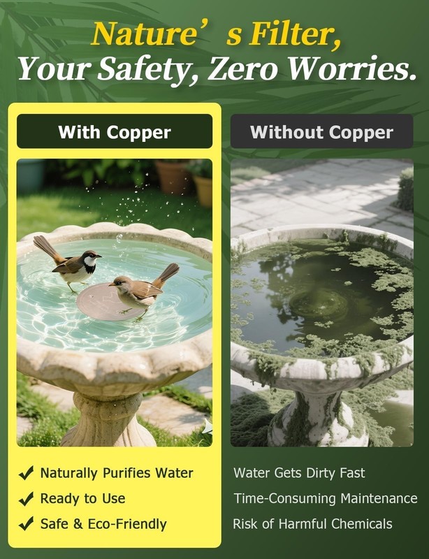 Pure Copper Bird Bath Cleaning Disk - 0.6mm Reinforced, All-Season Water Safe gallery
