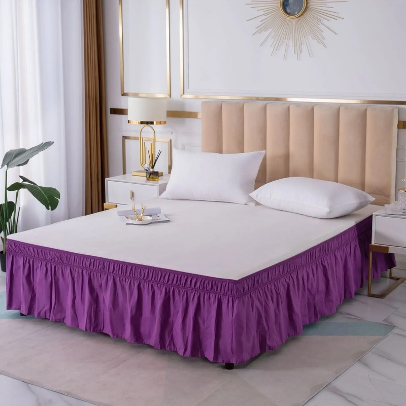 Elastic Wrap Around Bed Skirt Dust Ruffle Smooth Bed Frame Cover 15 inch Drop gallery