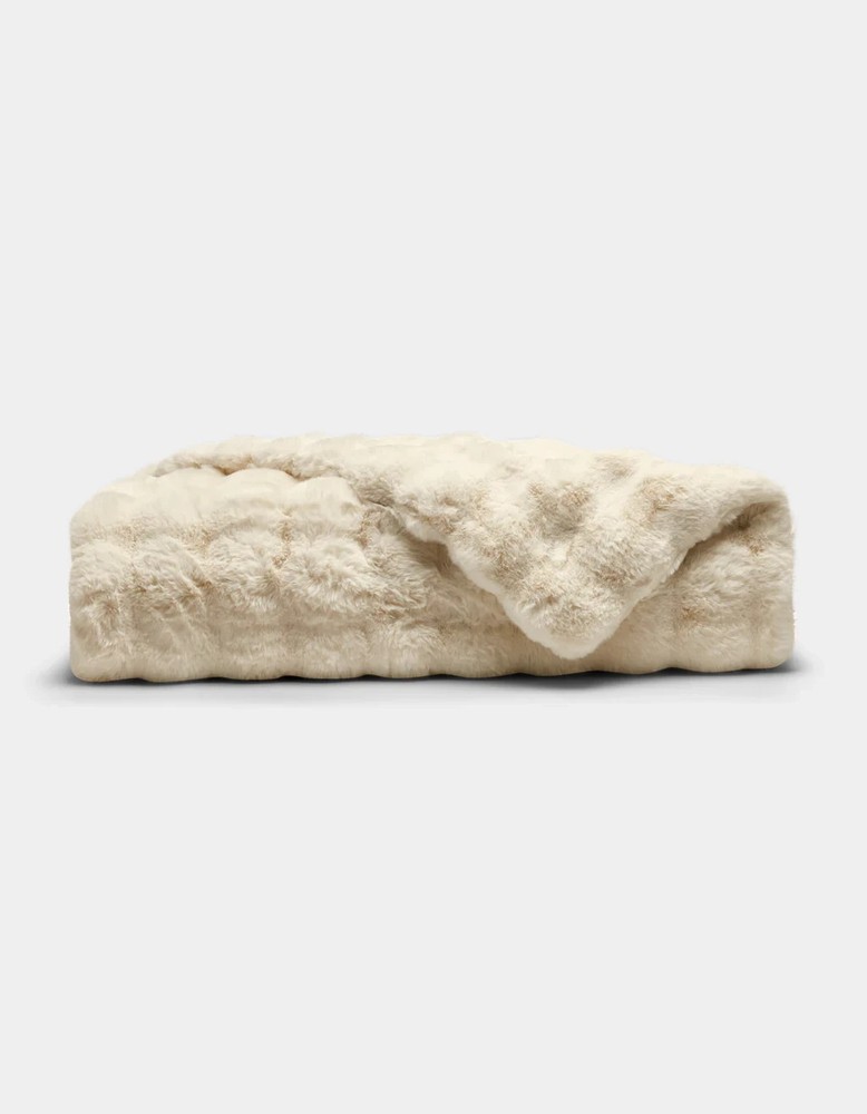 Cozy Earth Bubble Cuddle Blanket, Oversized Faux Fur Throw 80” x 60” Creme